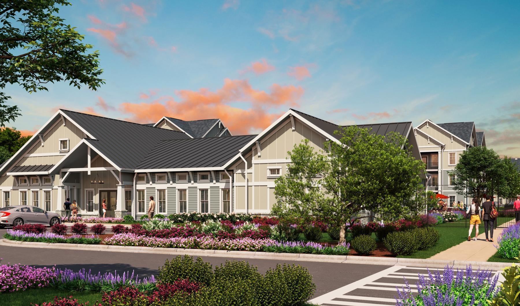 a building with a parking lot