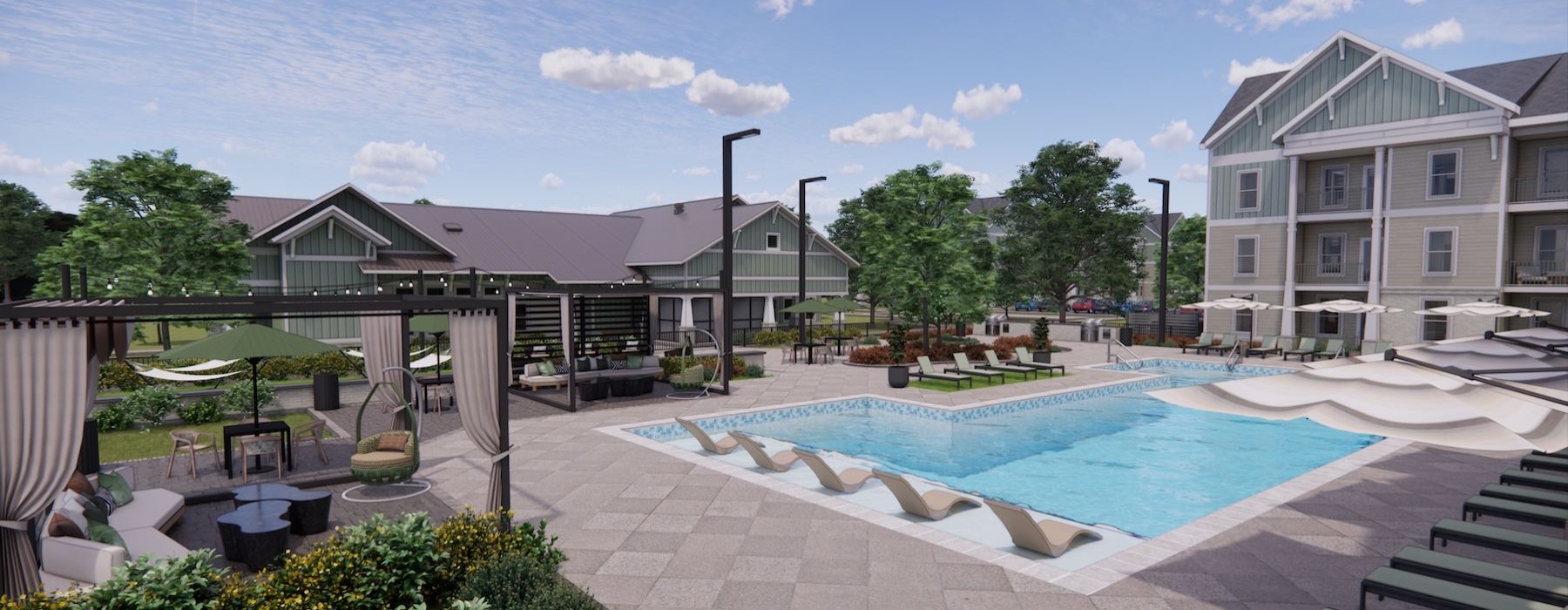 a swimming pool in a courtyard