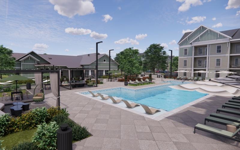 a swimming pool in a courtyard